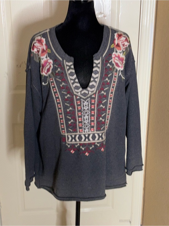 Johnny Was Sweaters - Johnny Was JWLA Plus Black Issioria Floral Embroidery Knit Sweatshirt Size 2X